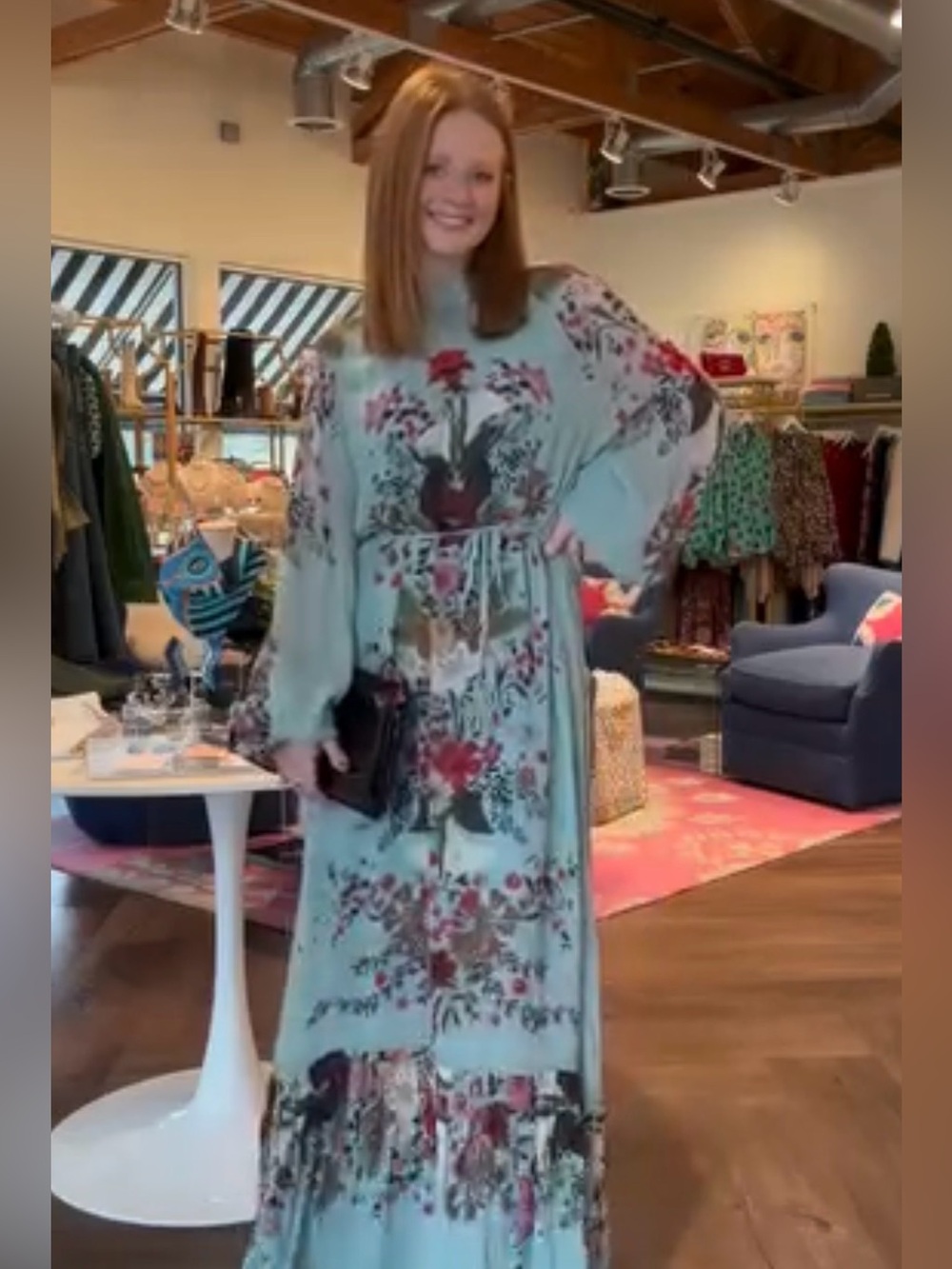 Farm Rio Dress Medium Beauty Bouquet Floral Long Sleeve Maxi Green Maxi Boho - Picture 5 of 16